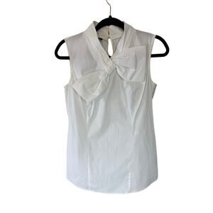 Lafayette 148 stretch cotton bow white tank blouse size 0